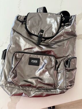 PINK Victoria's Secret Metallic Silver Backpack